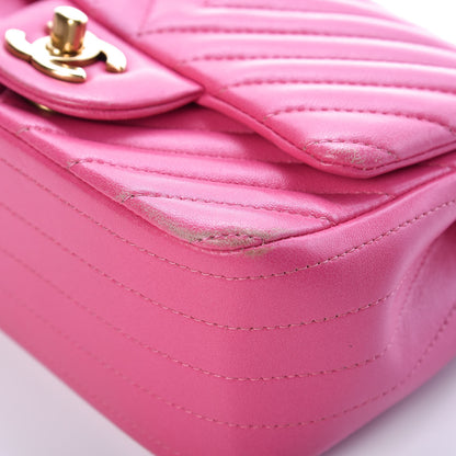 Chanel Lambskin Chevron Quilted Mini Square Flap Fuchsia 10 of 22