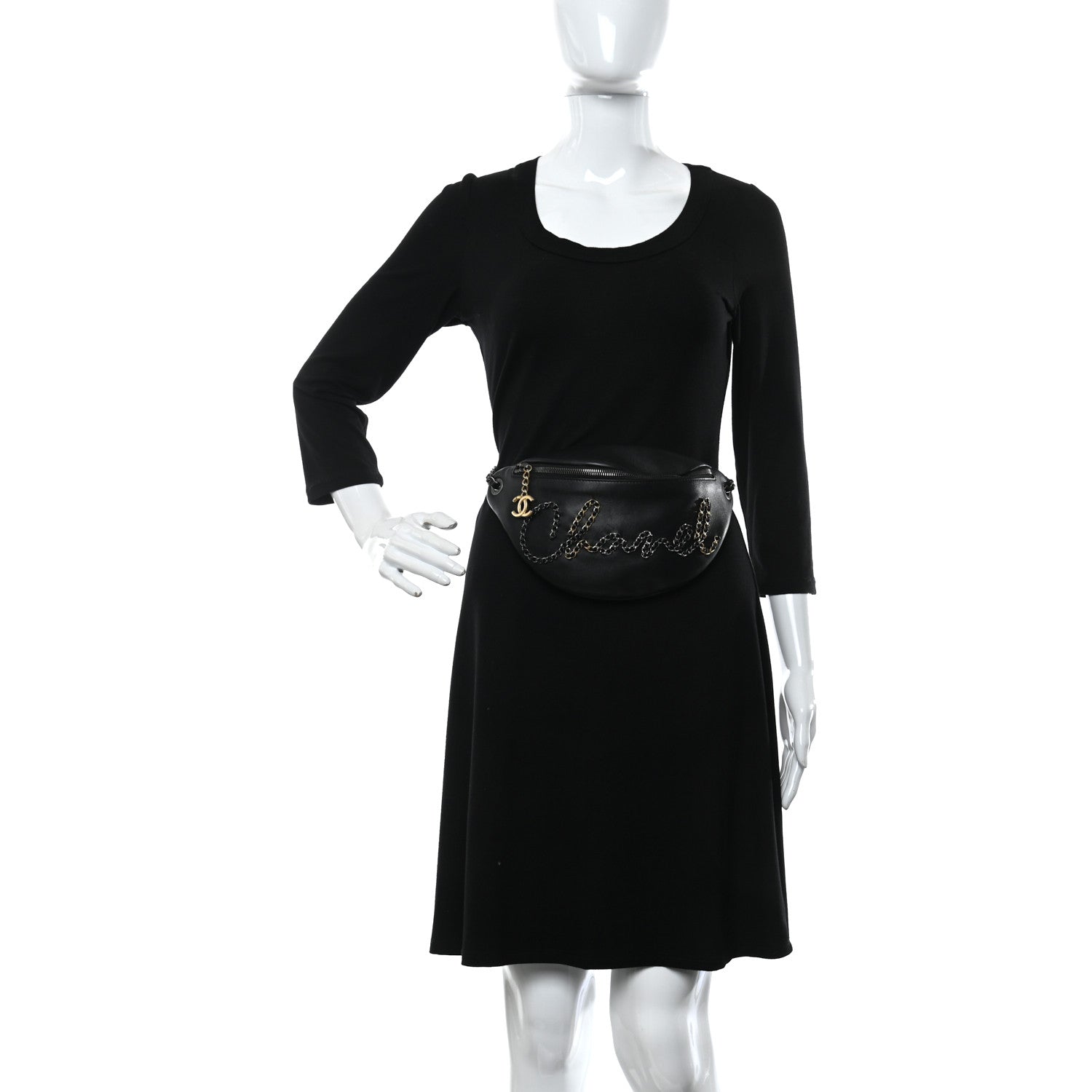 Chanel Calfskin Chain 20s Signe Waist Bag Black 2 of 9