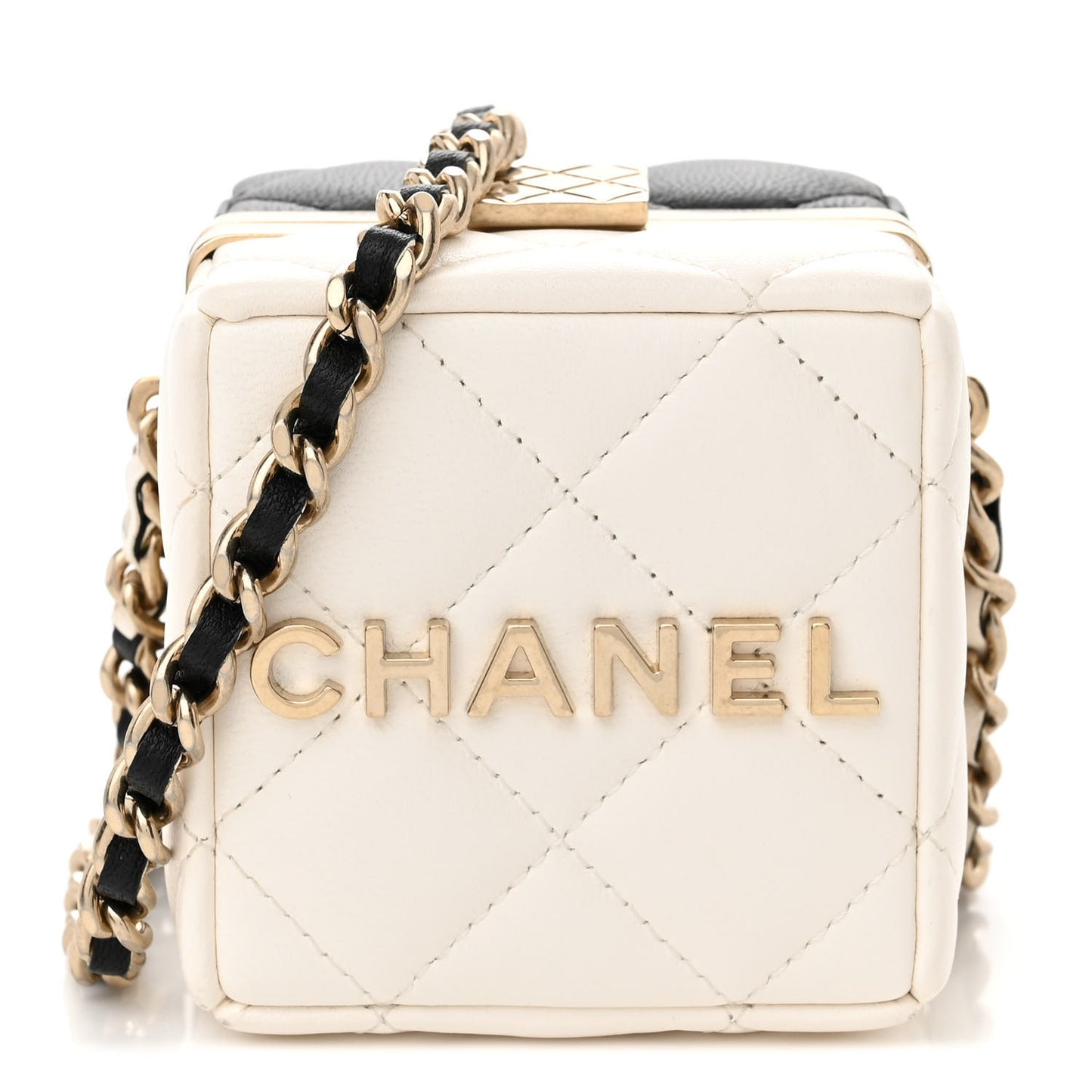 Lambskin Quilted Clutch With Chain Black White