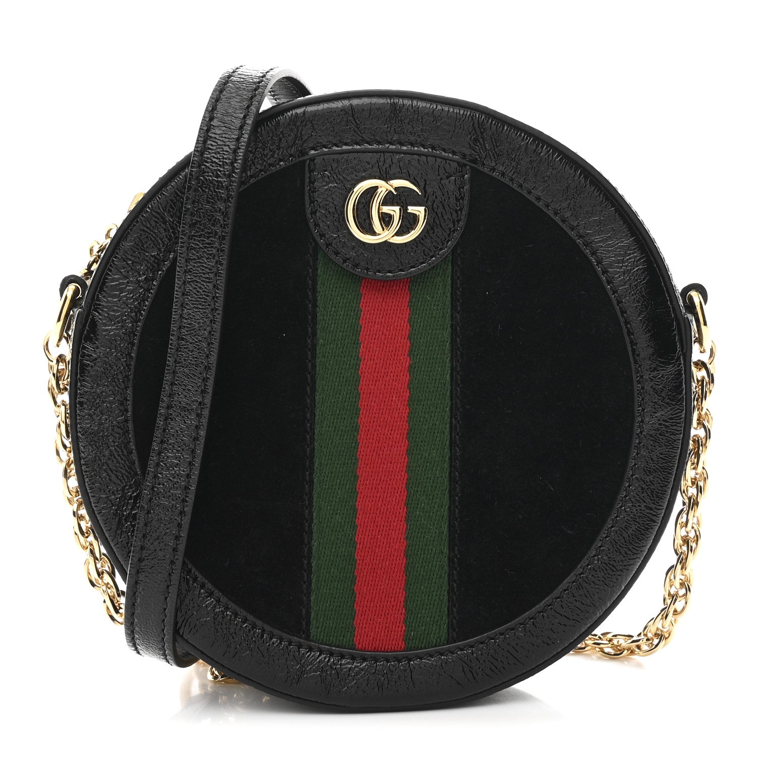 Gucci Suede Patent Web Mini Ophidia Round Shoulder Bag Black 1 of 11