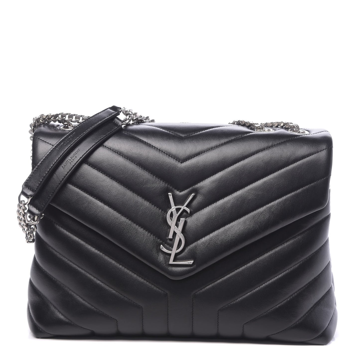 Calfskin Y Quilted Monogram Medium Loulou Chain Satchel Black