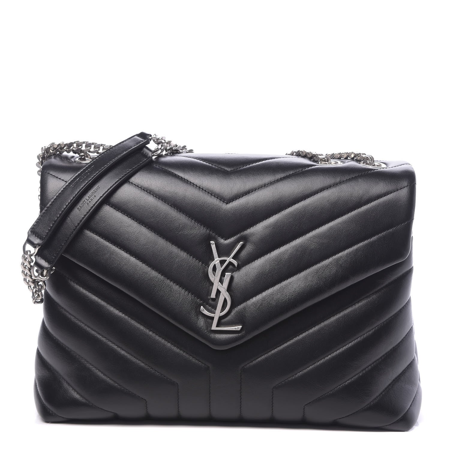 Saint Laurent Calfskin Y Quilted Monogram Medium Loulou Chain Satchel Black 1 of 10