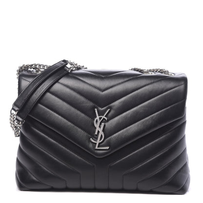 Saint Laurent Calfskin Y Quilted Monogram Medium Loulou Chain Satchel Black 1 of 10