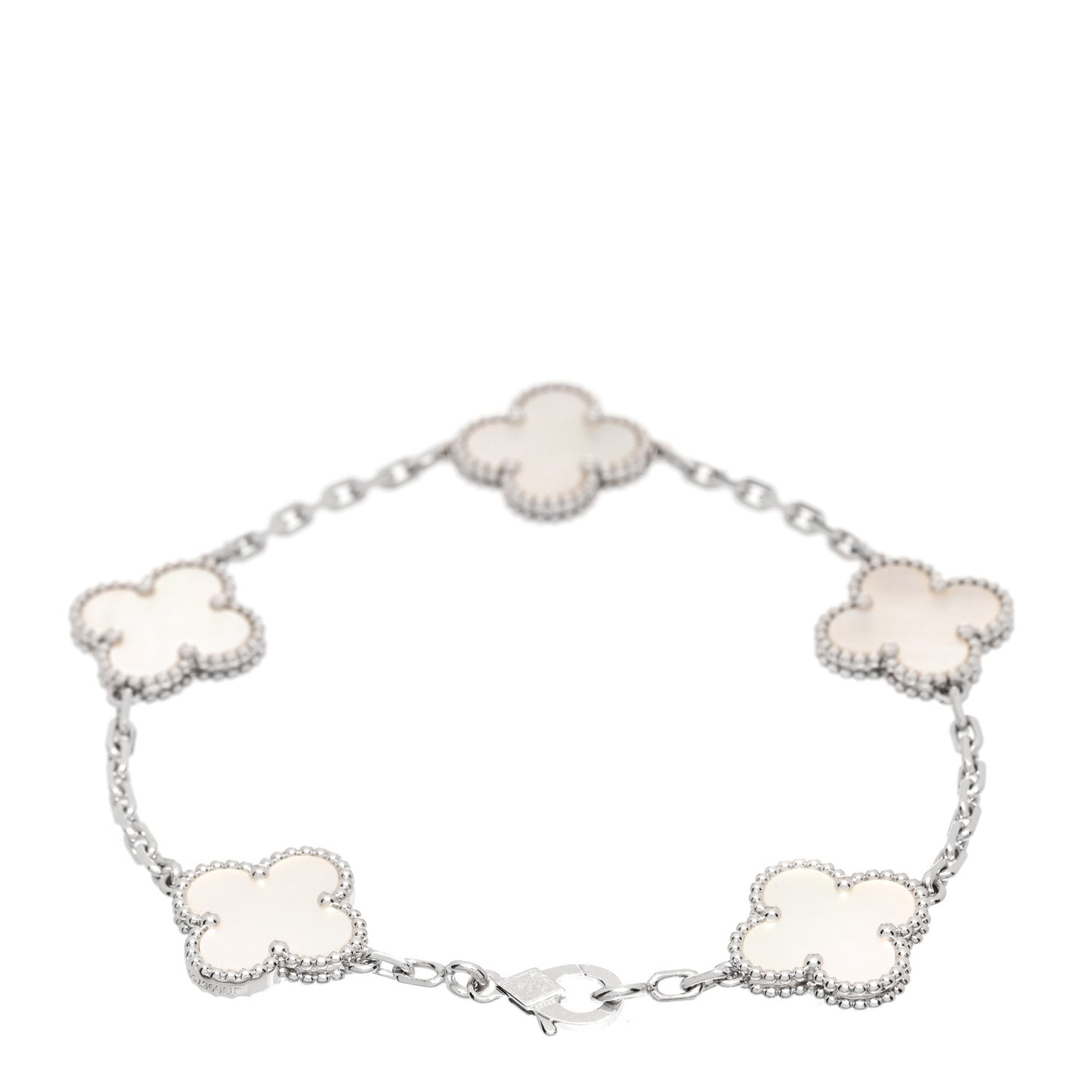 18K White Gold Mother of Pearl 5 Motifs Vintage Alhambra Bracelet