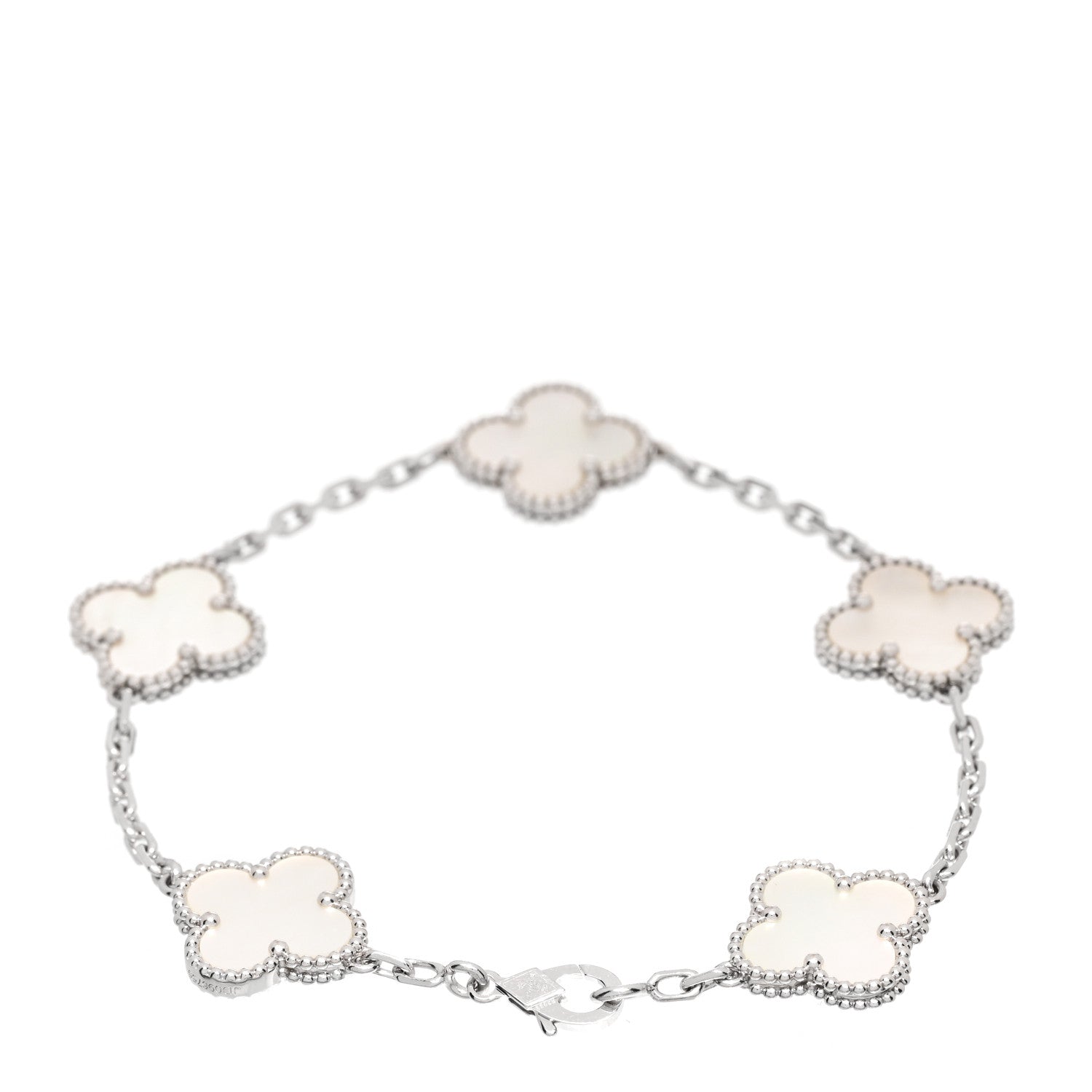 Van Cleef & Arpels 18K White Gold Mother of Pearl 5 Motifs Vintage Alhambra Bracelet 2 of 4