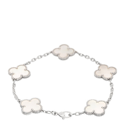 Van Cleef & Arpels 18K White Gold Mother of Pearl 5 Motifs Vintage Alhambra Bracelet 2 of 4