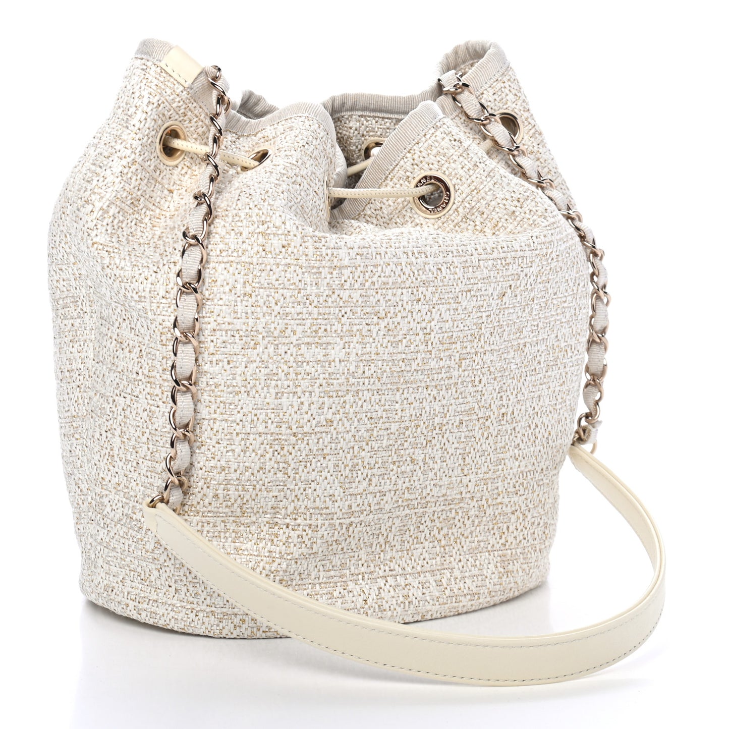 Lurex Boucle Deauville Drawstring Bag Ivory