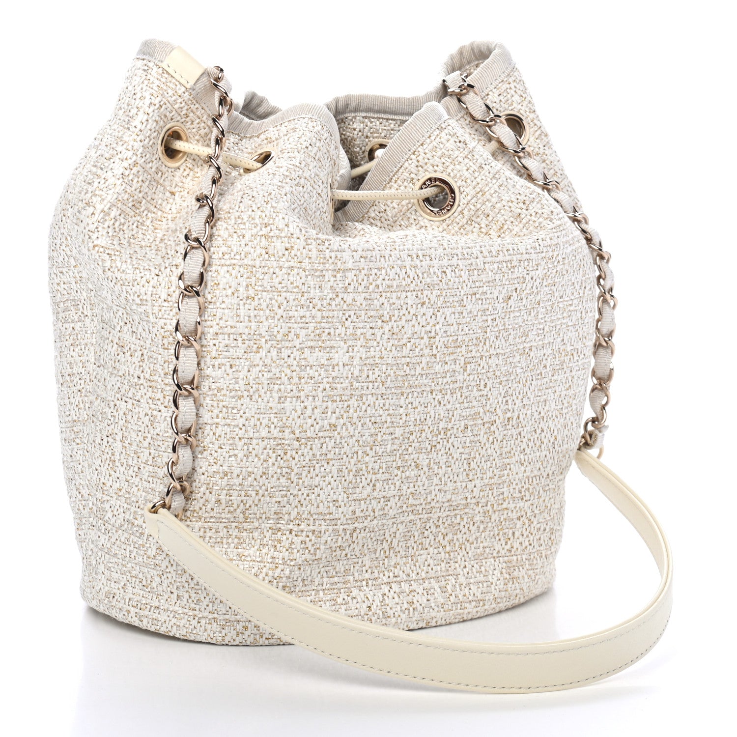 Chanel Lurex Boucle Deauville Drawstring Bag Ivory 3 of 4