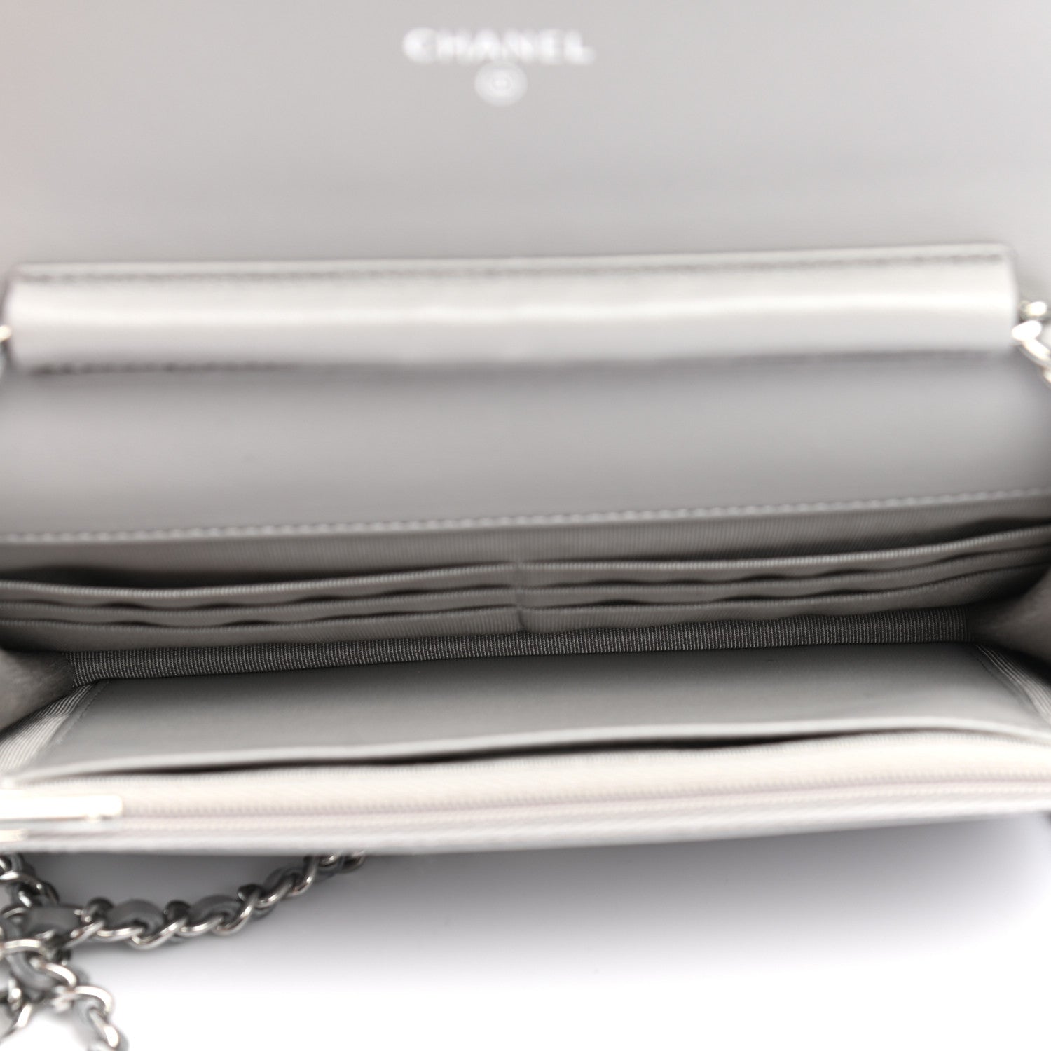 Chanel Lambskin Quilted Wallet On Chain WOC Grey 5 of 14