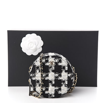 Chanel Tweed Round Clutch With Chain Black White 11 of 11
