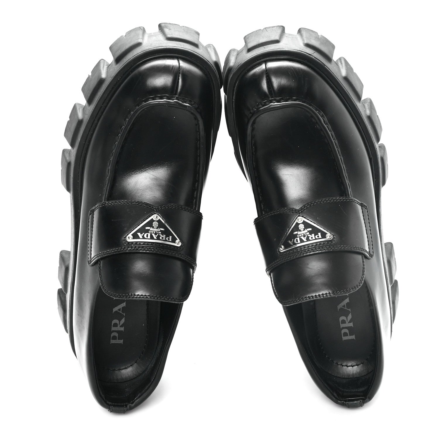 Prada Spazzolato Rois Metal Triangle Logo Monolith 55mm Loafers 38.5 Black 38.5 Black 2 of 10