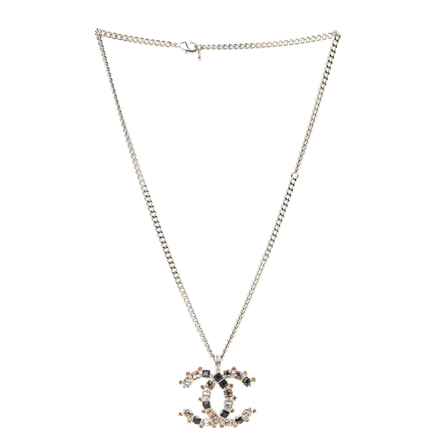 Crystal Baguette Large CC Pendant Necklace Gold Multicolor