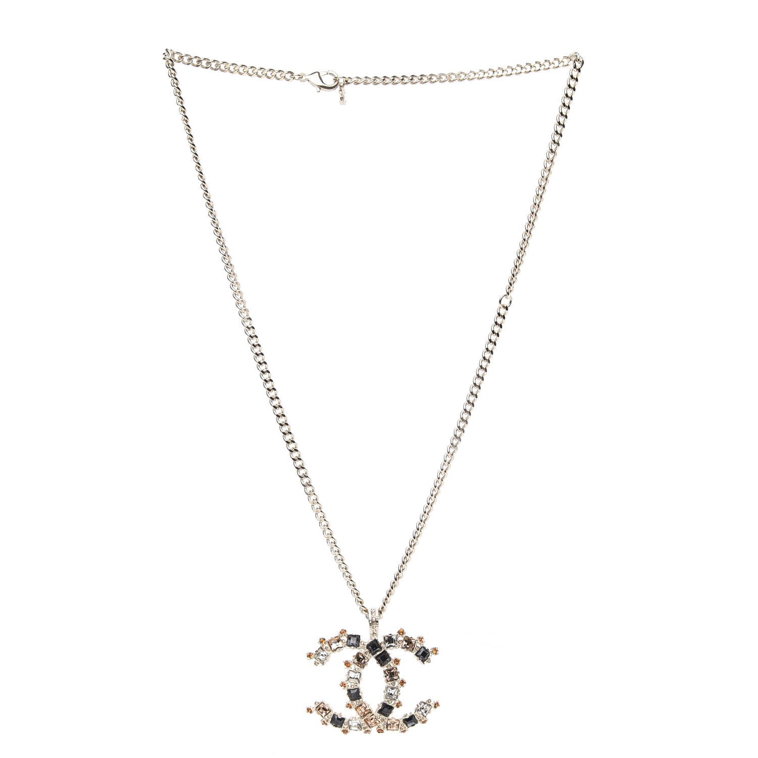 Chanel Crystal Baguette Large CC Pendant Necklace Gold Multicolor 3 of 6