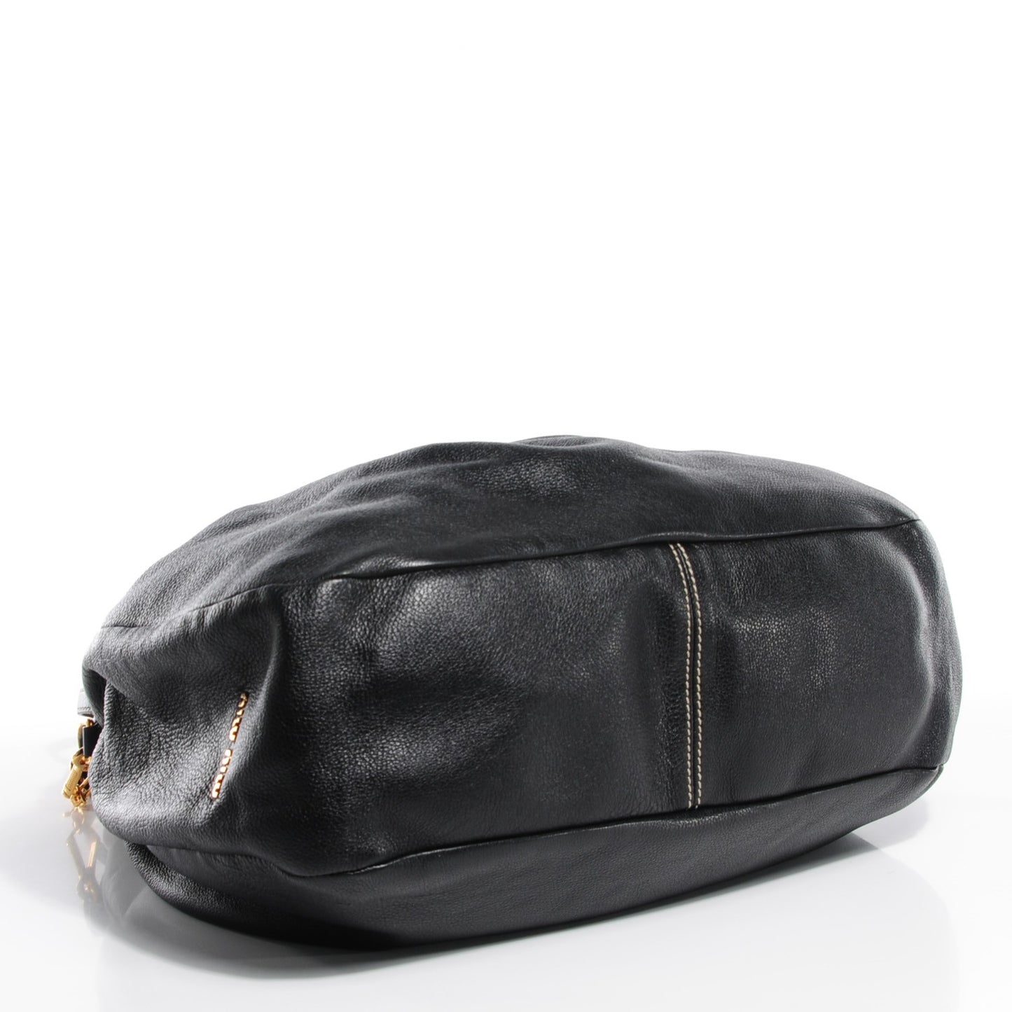 Leather Medium Bamboo Handle Shoulder Bag Black