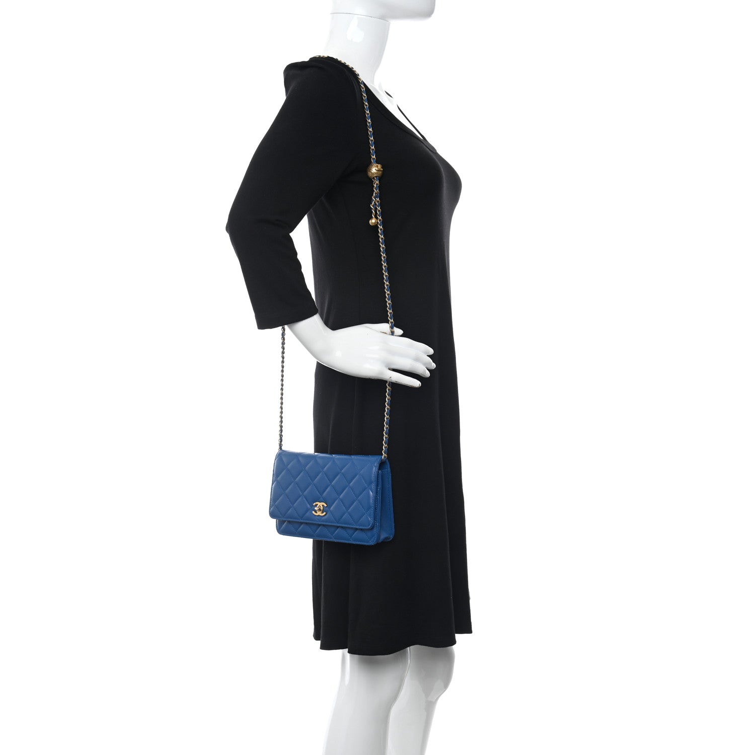 Chanel Lambskin Quilted CC Pearl Crush Wallet on Chain WOC Blue 2 of 16