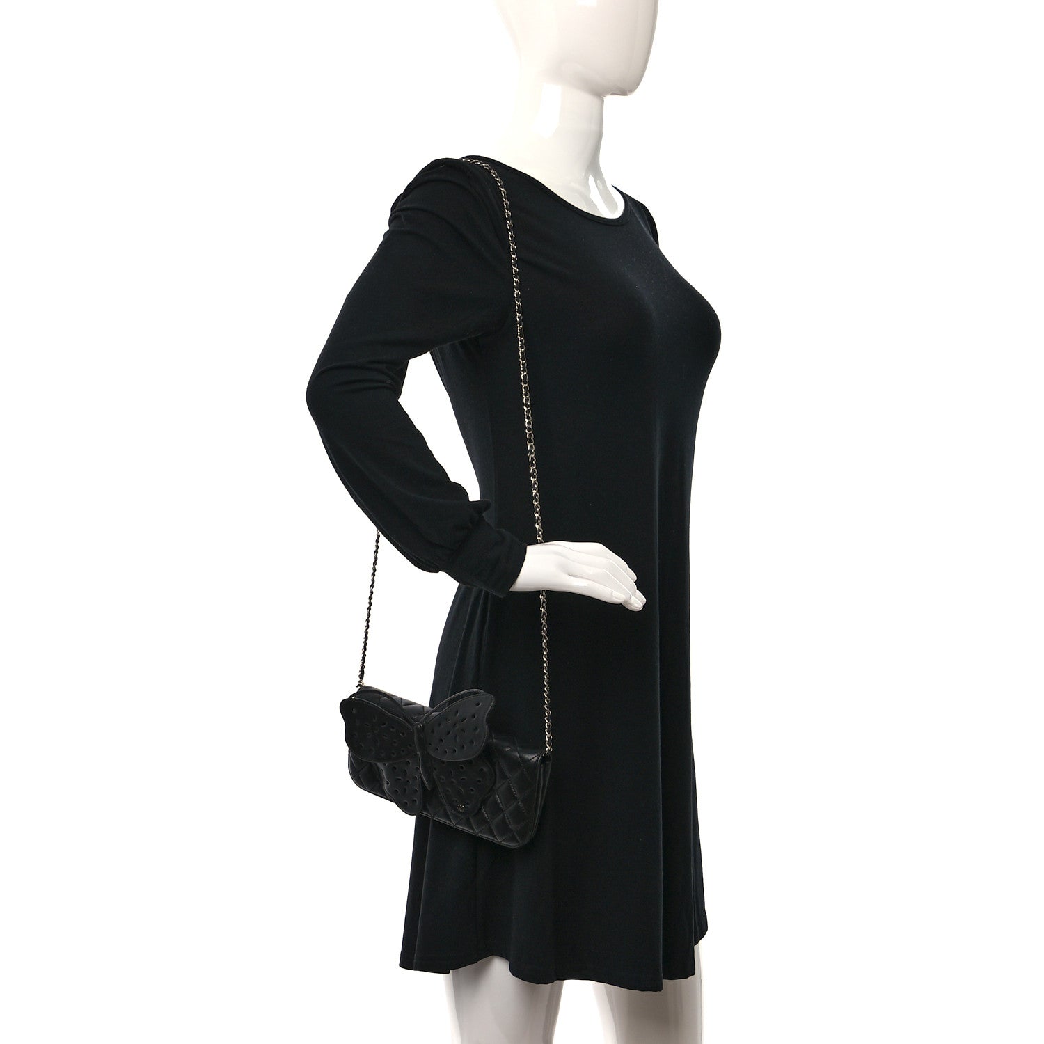 Chanel Lambskin Quilted Butterfly Clutch With Chain Black 2 of 9