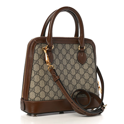 Gucci GG Supreme Monogram Azalea Calfskin Small Horsebit 1955 Top Handle Bag Beige Ebony Brown Sugar 3 of 14