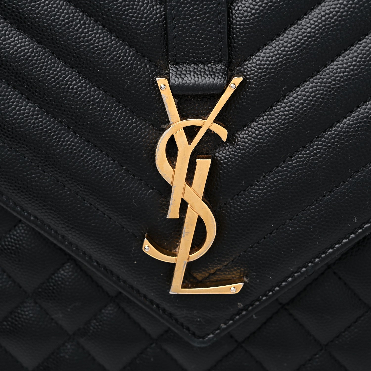 Saint Laurent Grain De Poudre Textured Mixed Matelasse Large Triquilt Monogram Satchel Black 14 of 16