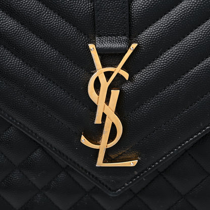 Saint Laurent Grain De Poudre Textured Mixed Matelasse Large Triquilt Monogram Satchel Black 14 of 16