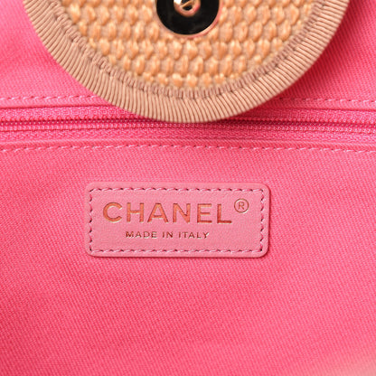 Chanel Straw Raffia Calfskin Striped Large Deauville Tote Dark Beige Fuchsia Navy Blue 7 of 12