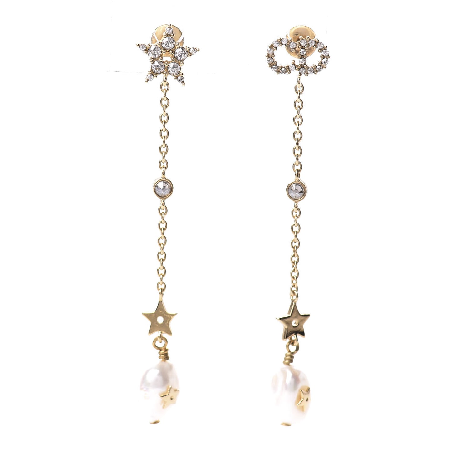 Pearl Crystal Shiny-D Dangle Chain Earrings Gold