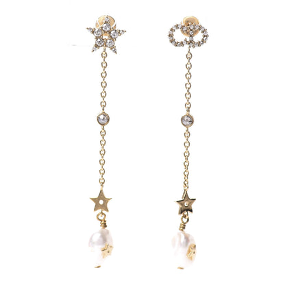 Christian Dior Pearl Crystal Shiny-D Dangle Chain Earrings Gold 1 of 5