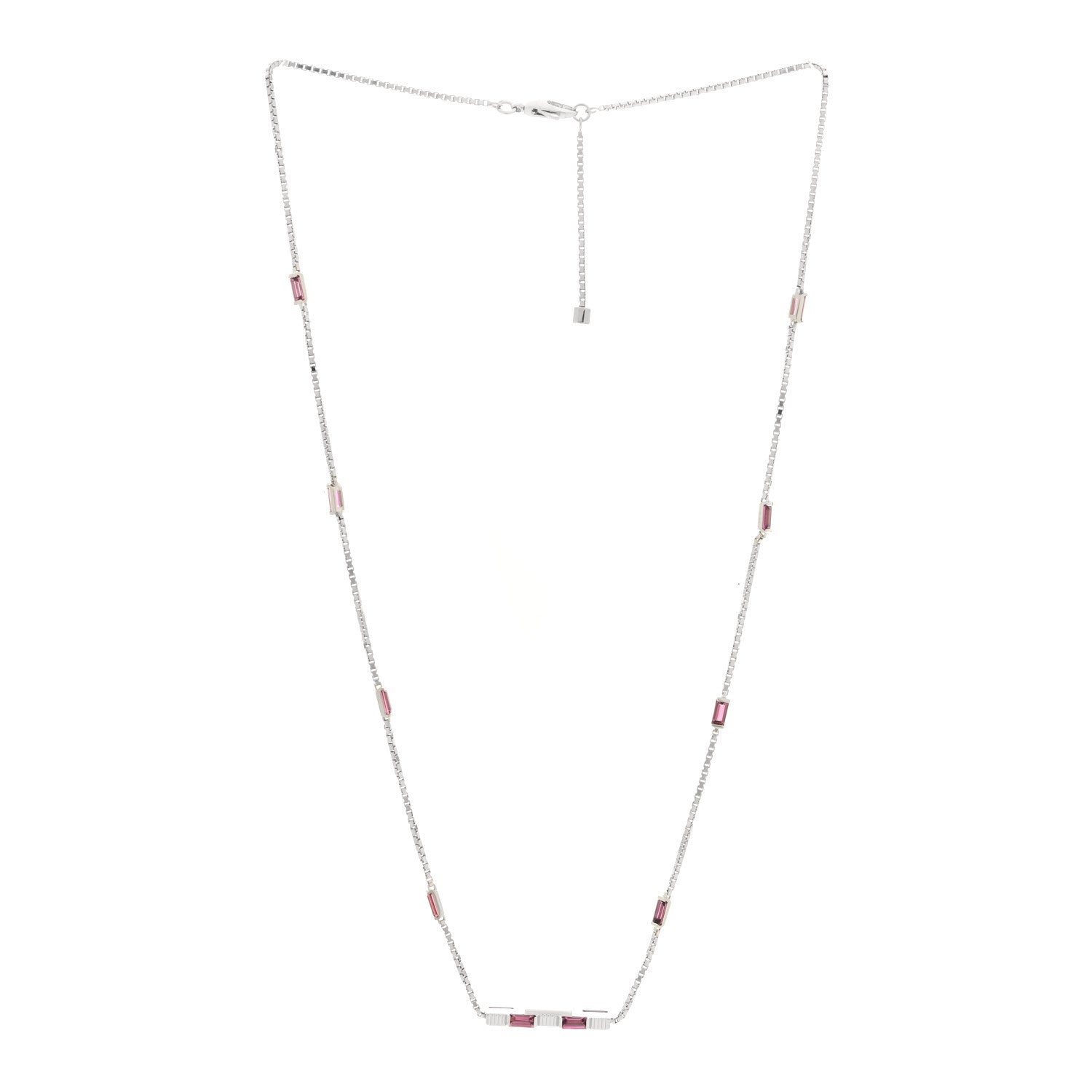 Gucci 18K White Gold Pink Tourmaline Link to Love Bar Necklace 3 of 6