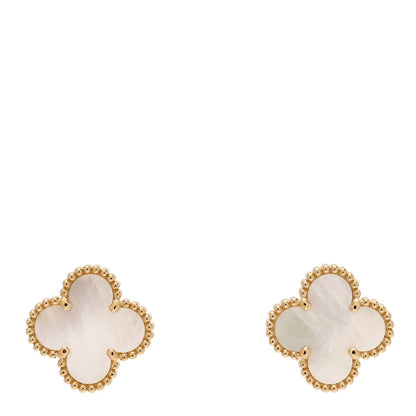 Van Cleef & Arpels 18K Yellow Gold Mother of Pearl Vintage Alhambra Earrings 1 of 4