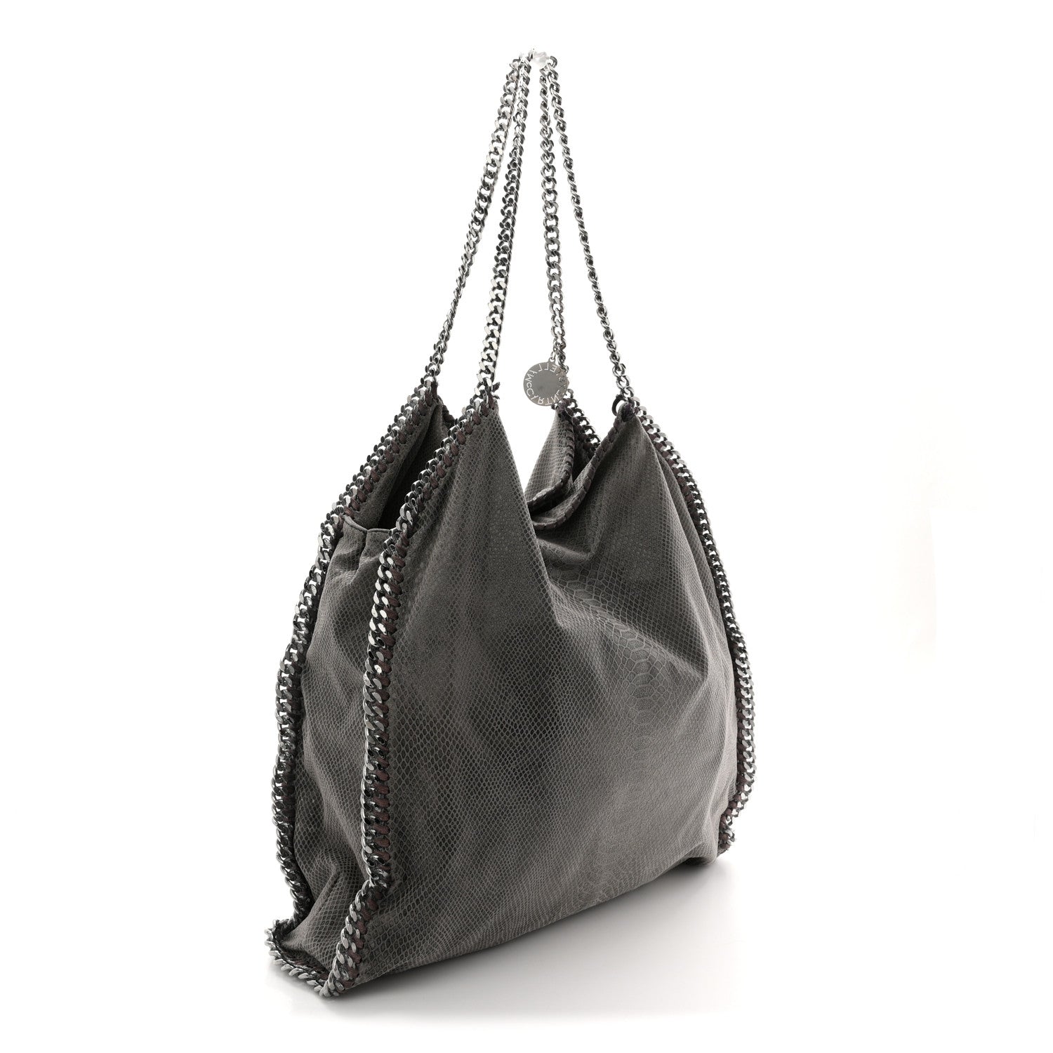 Stella McCartney Metallic Faux Snakeskin Big Falabella Tote Grey 3 of 13