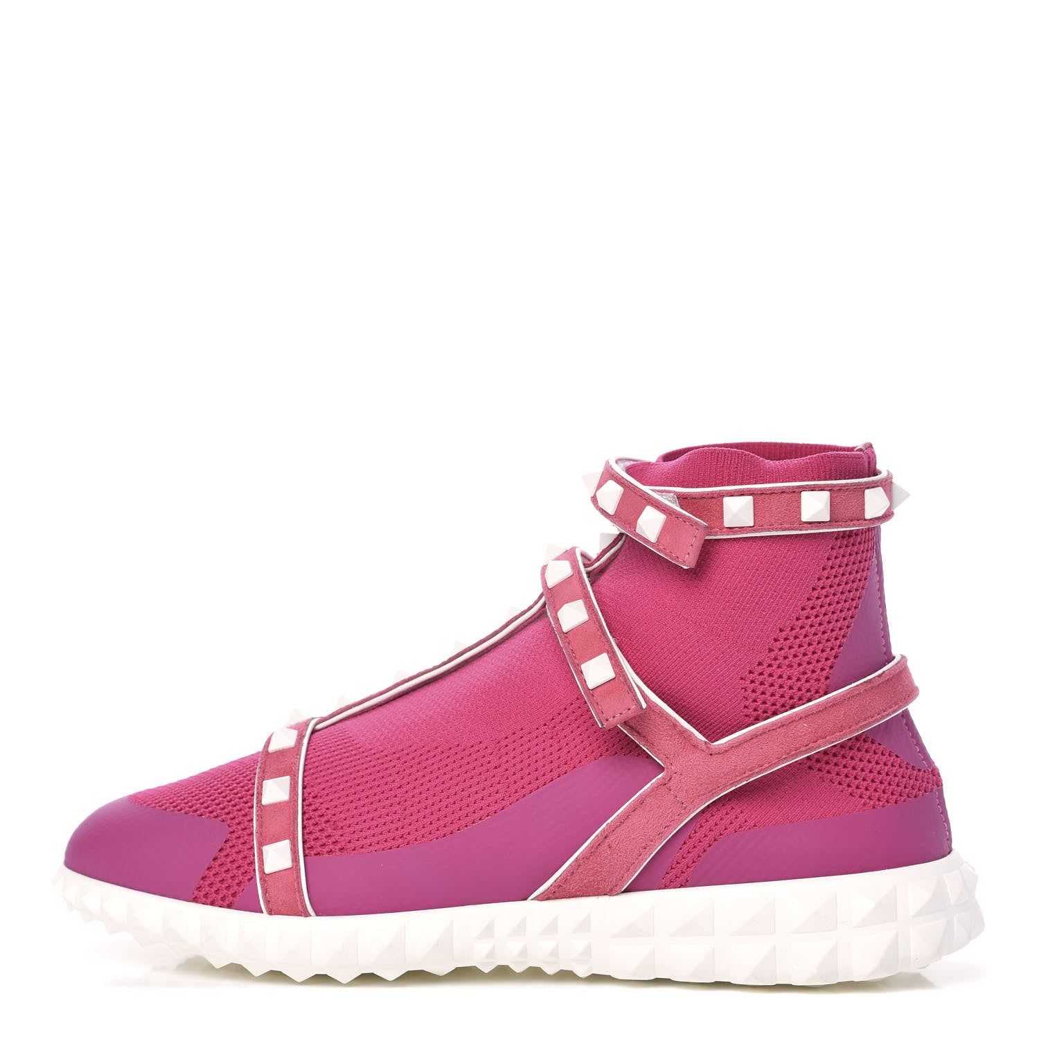 Valentino Garavani Body Tech Knit Free Rockstud Sock High Top Sneakers 37 Shadow Pink Optic White 1 of 8