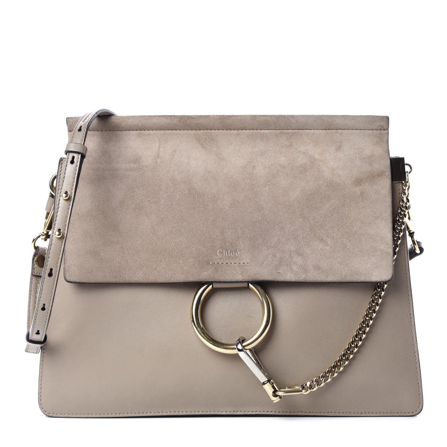 Chloe Calfskin Suede Medium Faye Shoulder Bag Motty Grey 1 of 12
