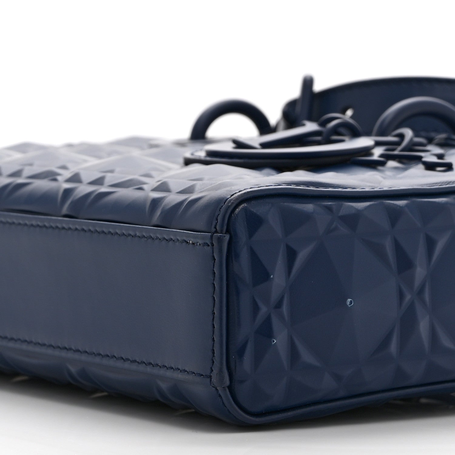 Christian Dior Calfskin Cannage Diamond Medium Lady D-Joy Navy
