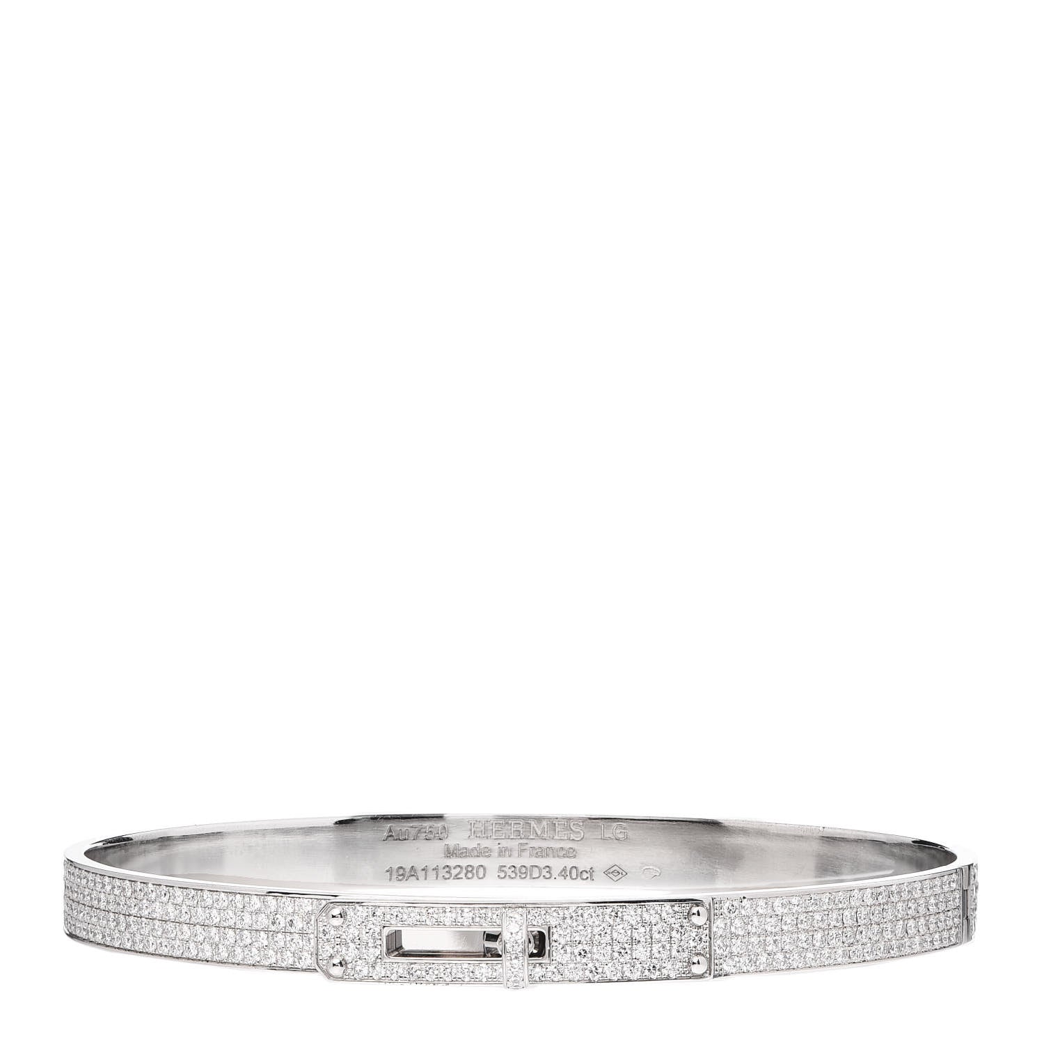 Hermes 18K White Gold Diamond PM Kelly Full Pave Bracelet LG 1 of 6