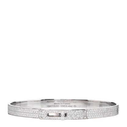 Hermes 18K White Gold Diamond PM Kelly Full Pave Bracelet LG 1 of 6