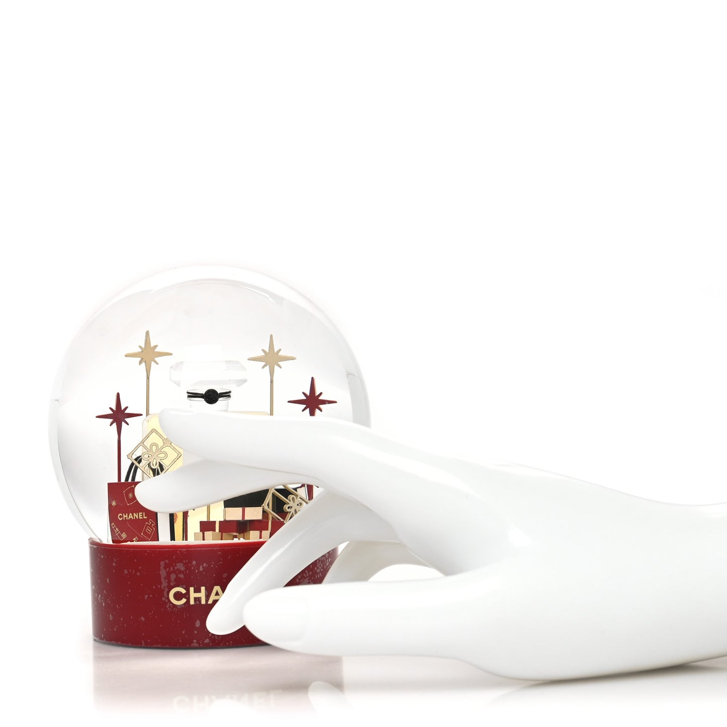 Glass N°5 Perfume Bottle Snow Globe Red