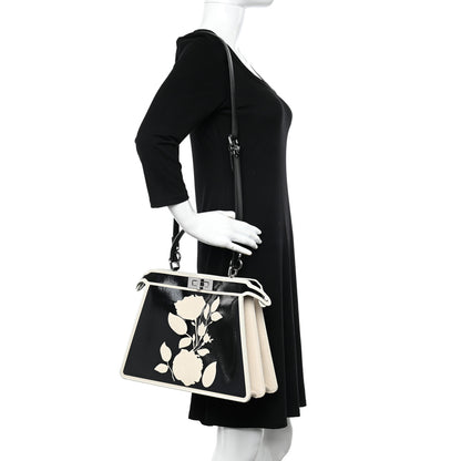 Fendi Canvas Spalmato Vernice Roses Medium Peekaboo I SEE U Satchel Black Grezzo 2 of 17