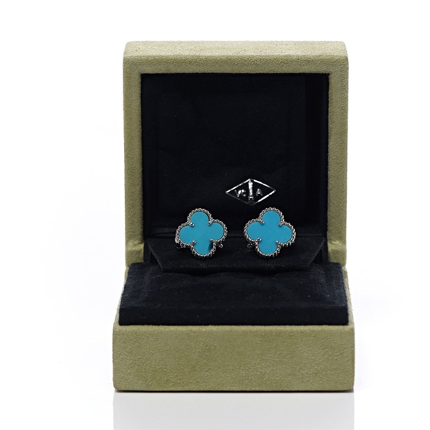 18K White Gold Turquoise Vintage Alhambra Earrings