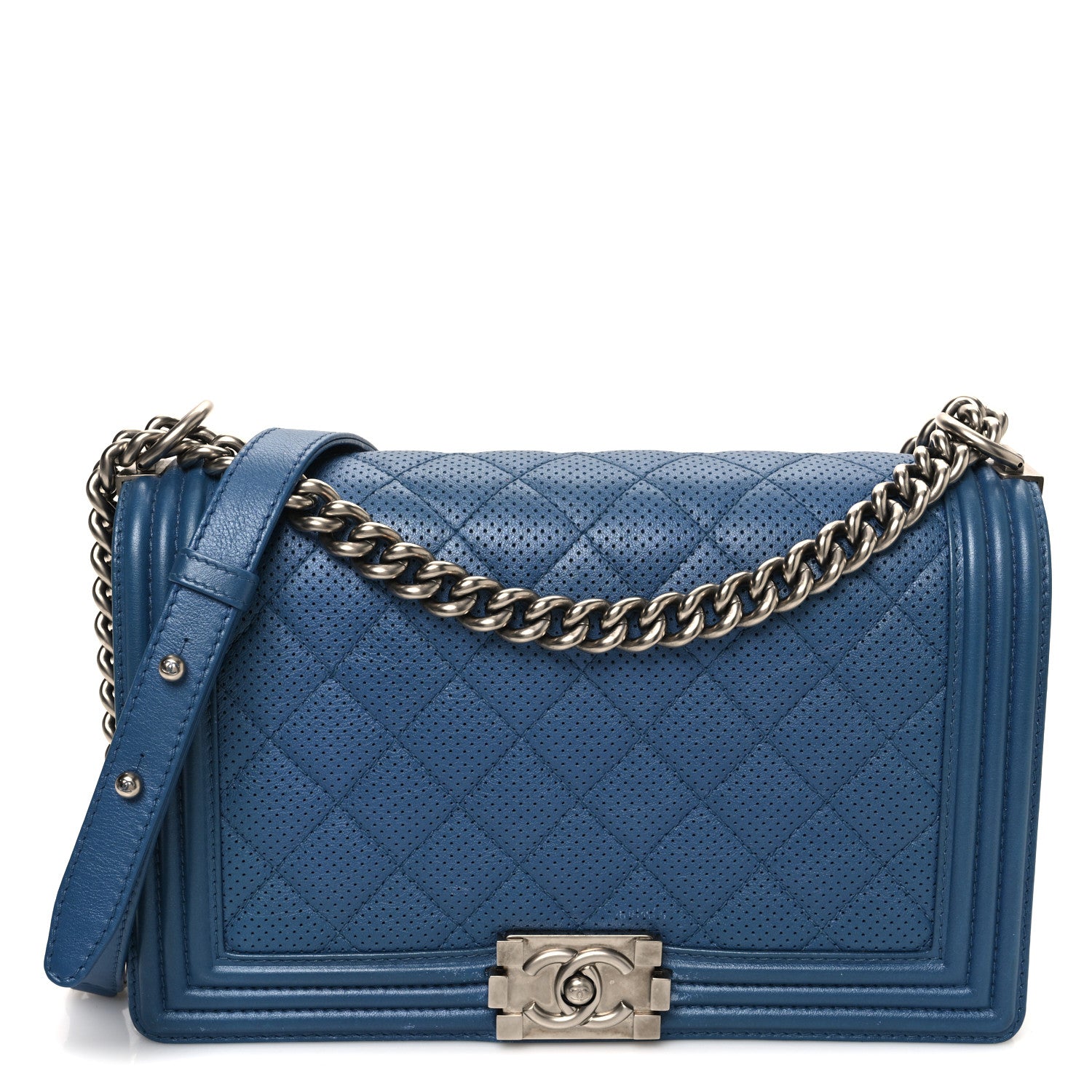 Chanel Perforated Lambskin Quilted New Medium Boy Flap Blue 1 of 13