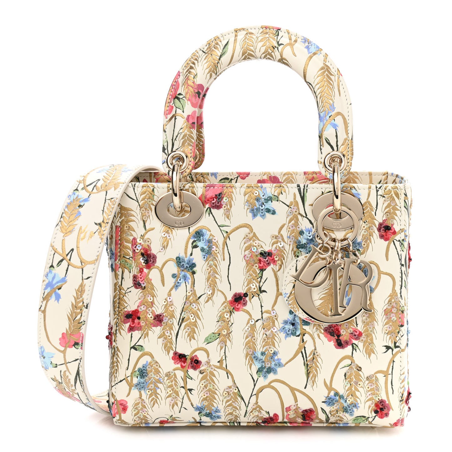 Calfskin Hibiscus Printed Embroidered My ABCDior Lady Dior Beige Multicolor