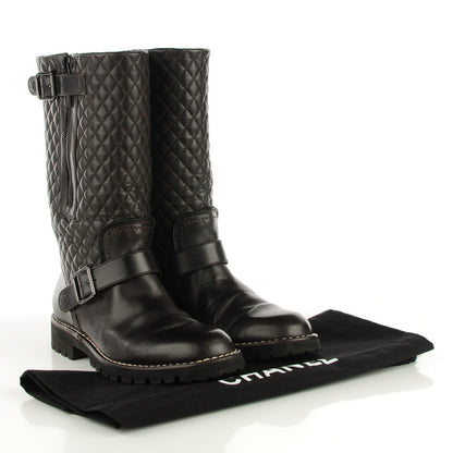 Chanel Calfskin Quilted Biker Boots 40 Dark Brown 2 of 10