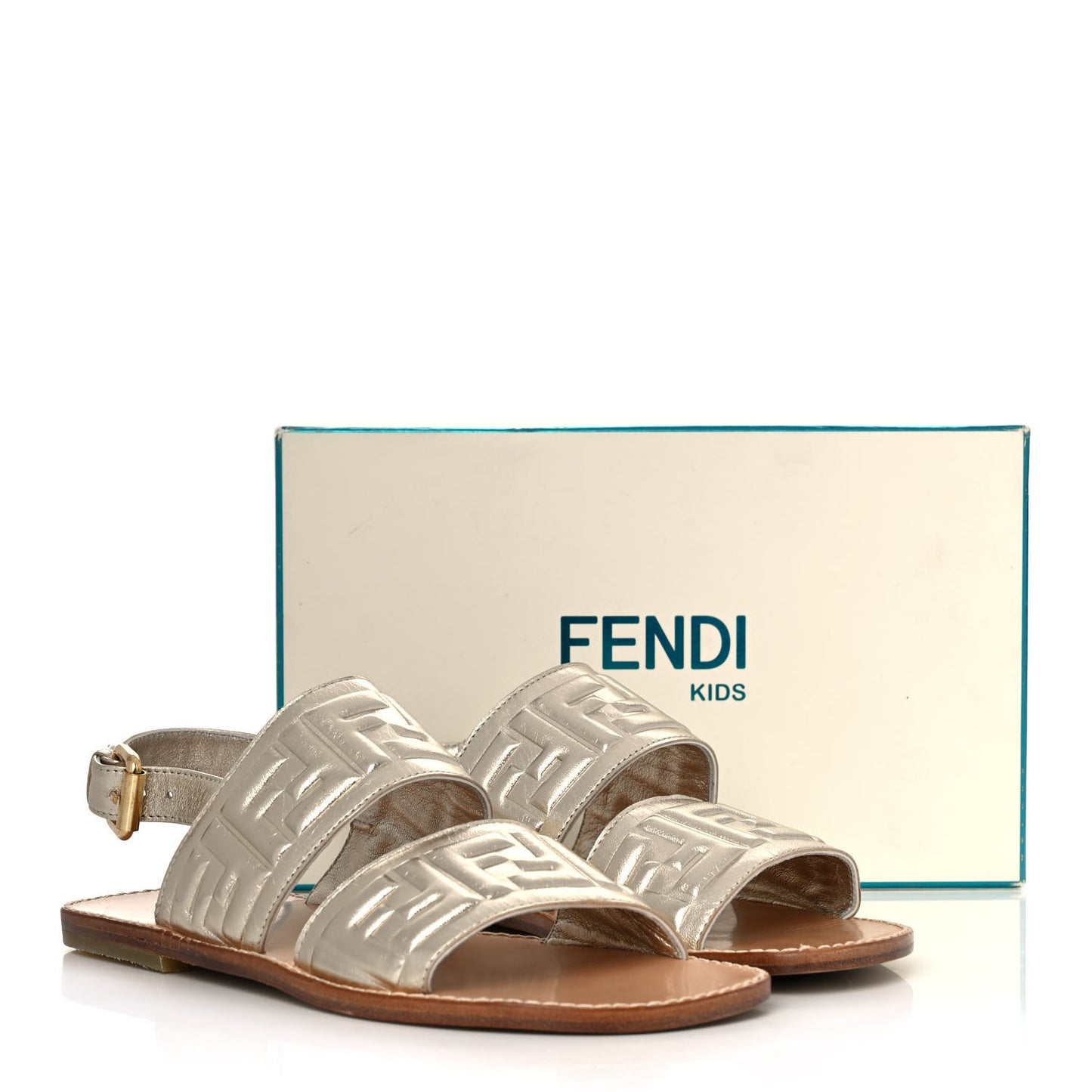 Metallic Nappa FF Embossed Slingback Slide Sandals 36 Gold