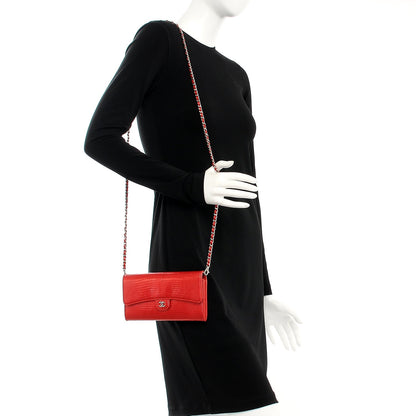 Chanel Lizard Wallet With Removable Chain Red 2 of 8