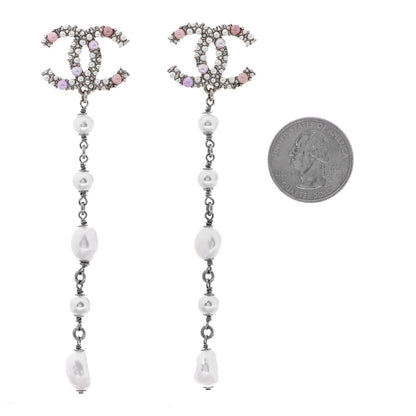 Chanel Pearl Crystal CC Charms Dangle Earrings Light Gold Pink 2 of 4