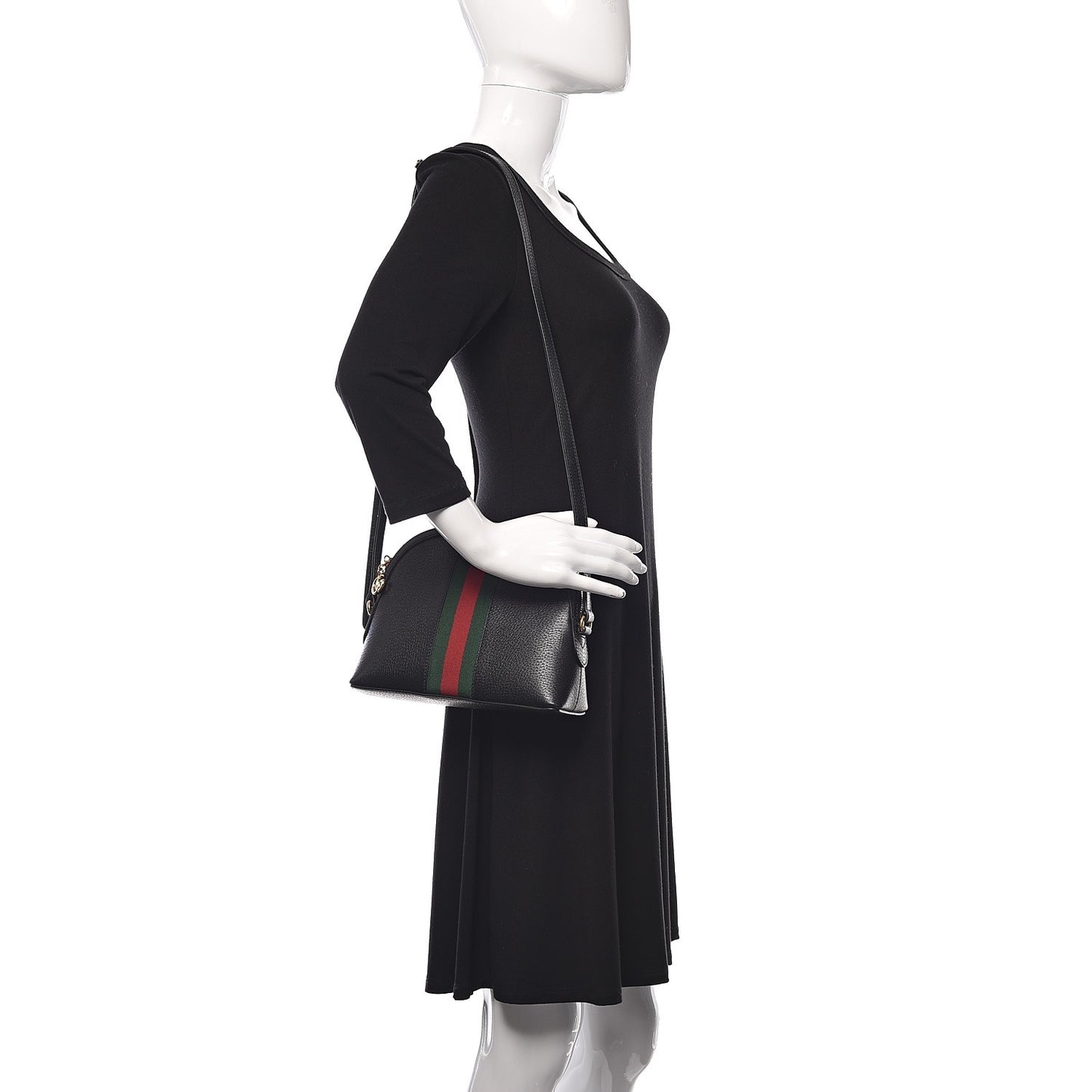 Calfskin GG Web Small Ophidia Dome Shoulder Bag Black