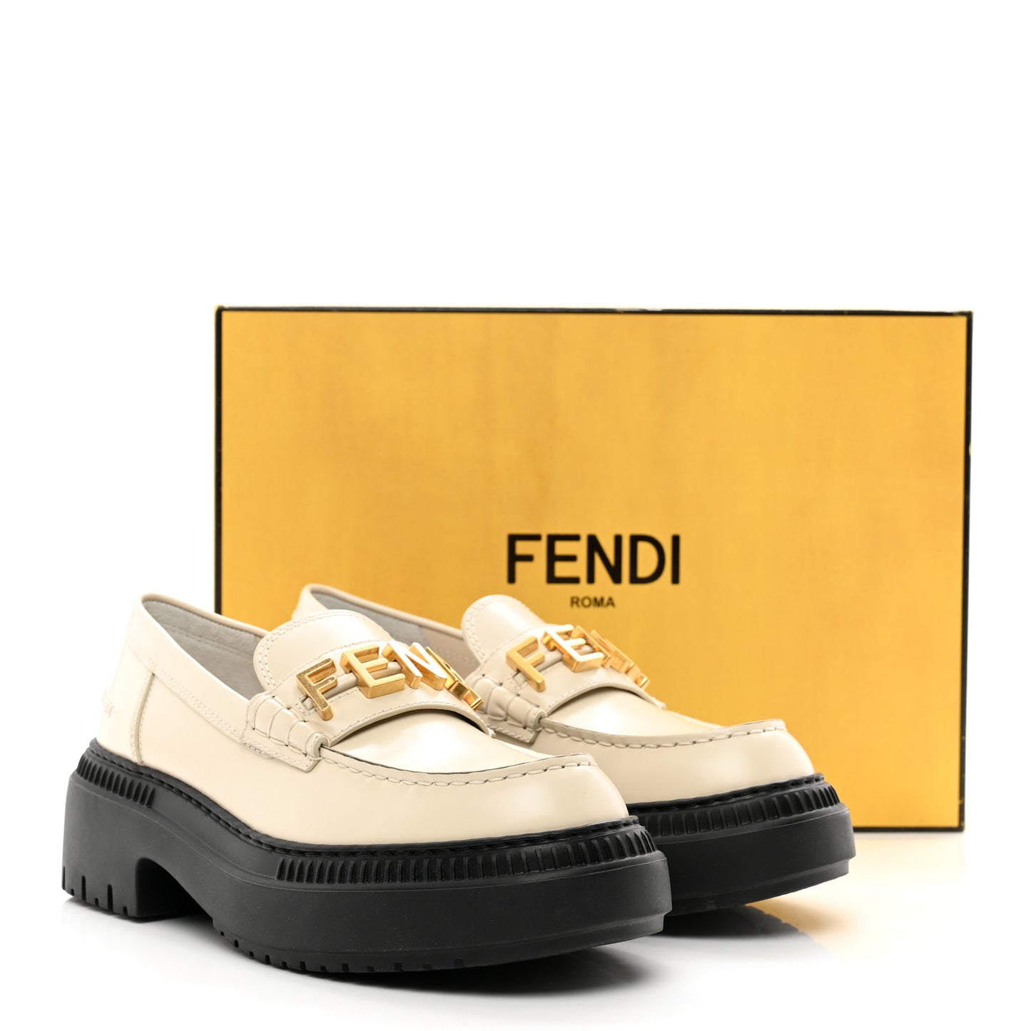Vitello Abrasivato Fendigraphy 50mm Loafers 38.5 Blanco Babe
