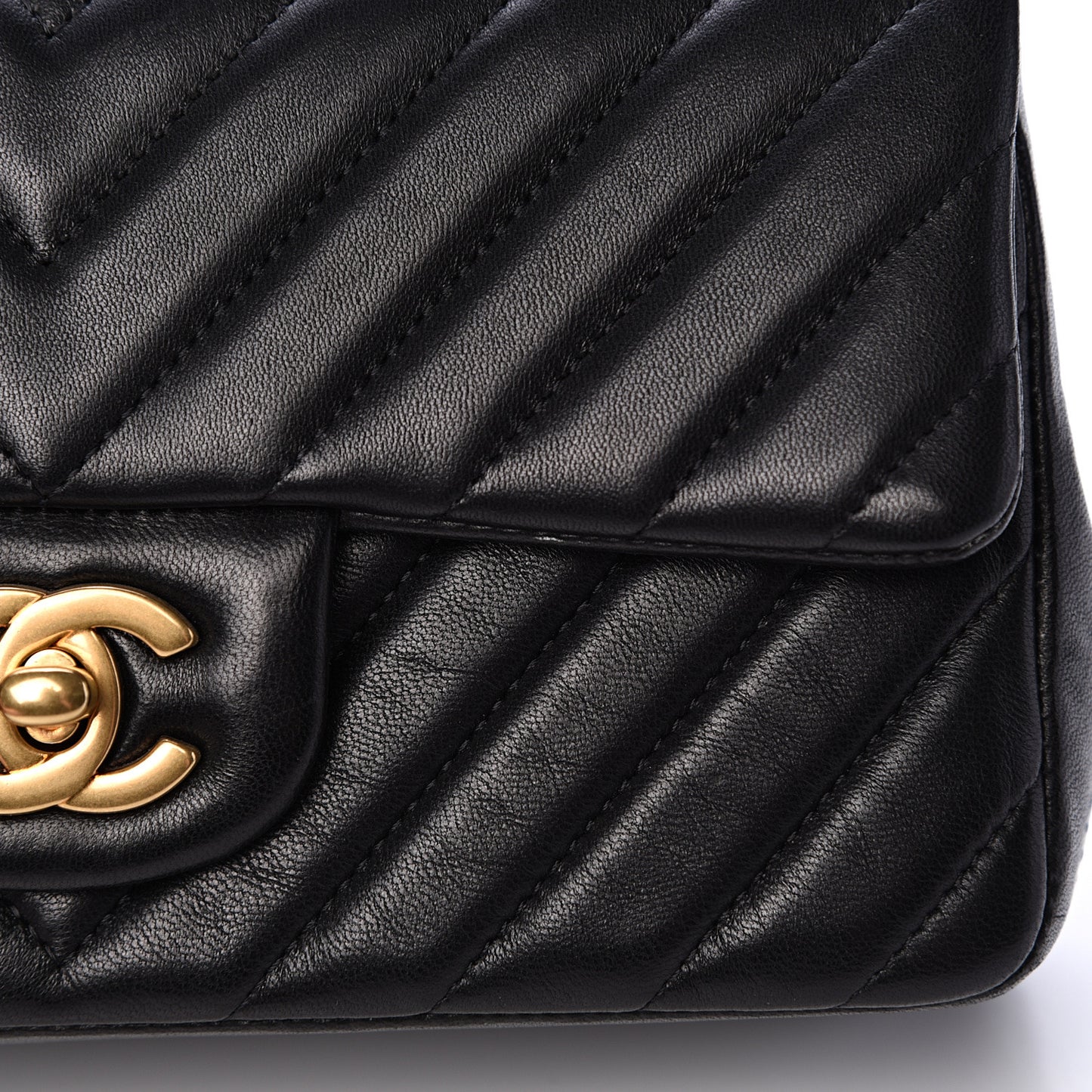Lambskin Chevron Quilted Mini Rectangular Flap Black