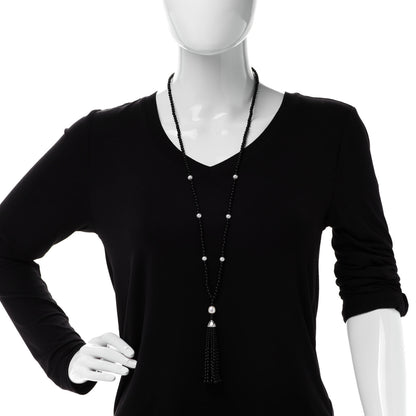 Tiffany Sterling Silver Black Onyx Freshwater Pearl Ziegfeld Tassel Necklace 2 of 6