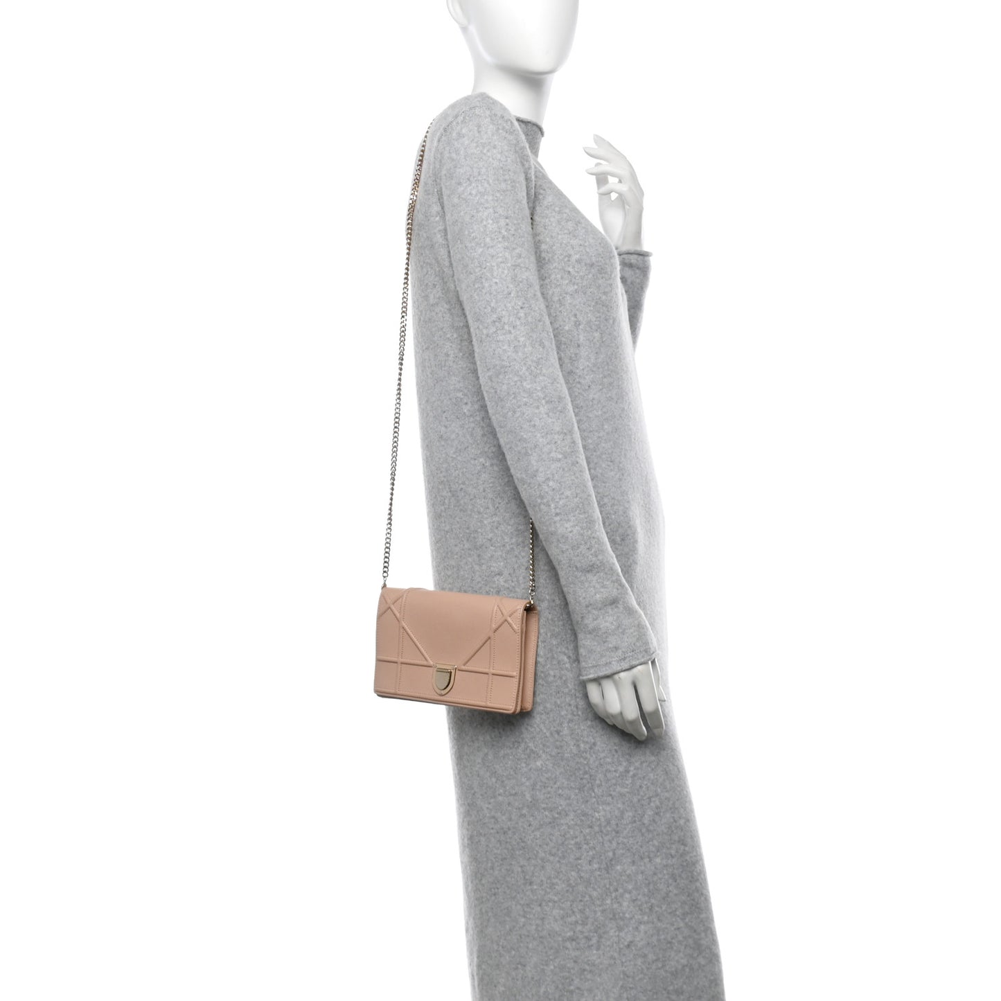 Grained Calfskin Diorama Wallet on Chain Pouch Nude