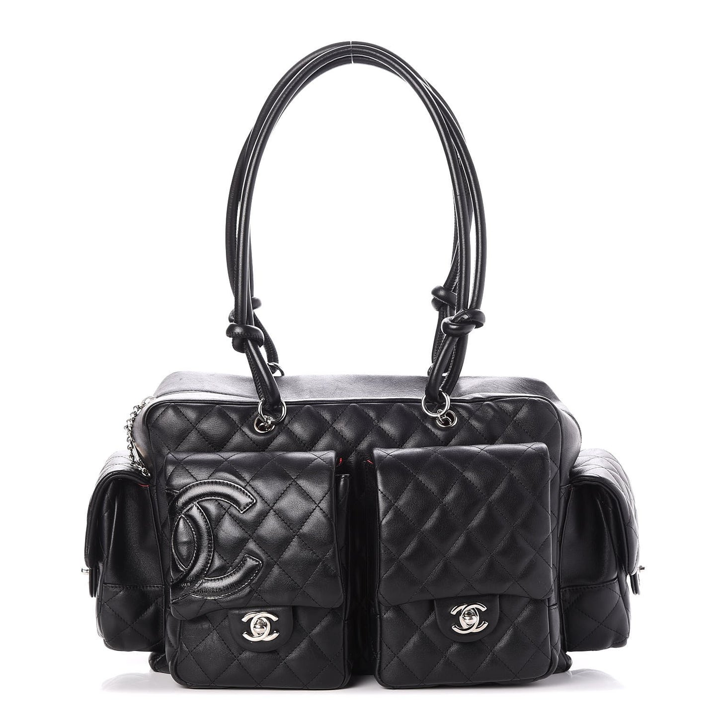 Calfskin Quilted Large Cambon Multipocket Reporter Black
