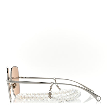 Chanel Butterfly Removable Pearl Chain Sunglasses 4262 Silver Brown 3 of 8